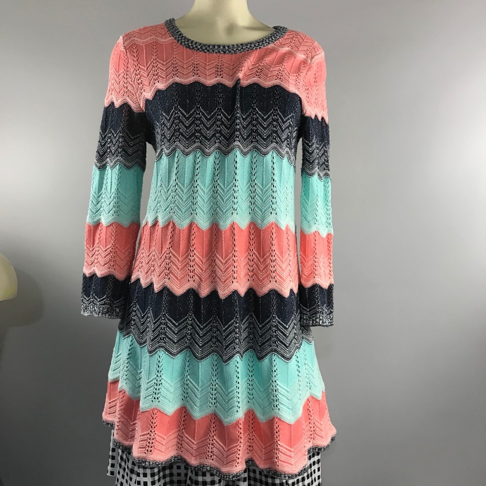 NWOT Heather B 100% cotton knit Chevron long sweater - Picture 4 of 11